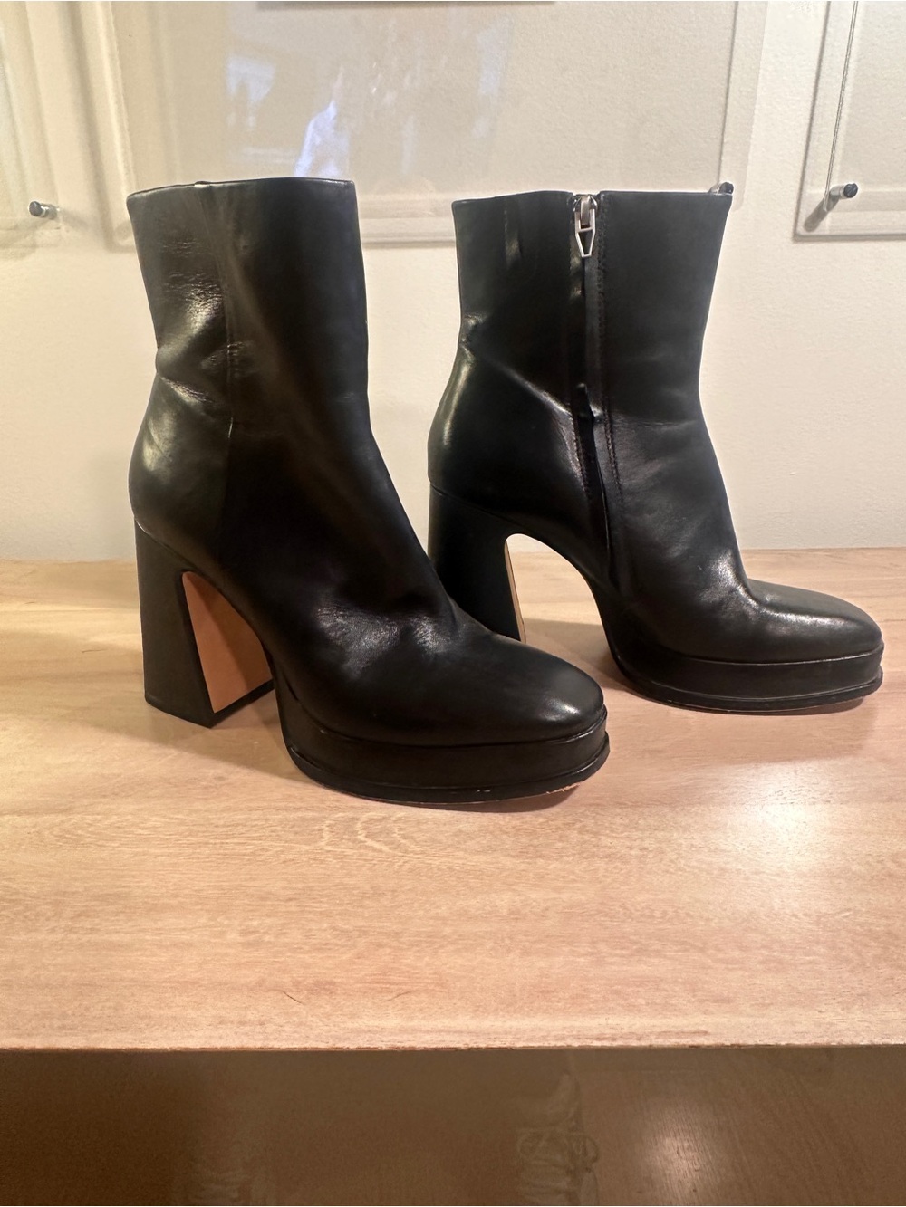 Dolce Vita Black Leather Platform Block Heel Ankle Boots